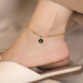 Elegant Gold Chain Anklet with Green Crystal Charm