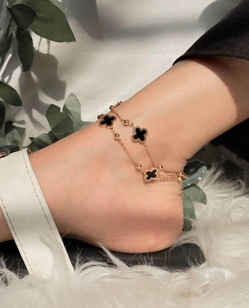 Fashion Clover Titanium Steel Double layer Anklet - 3243350
