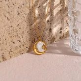 Gold Moon Shell Pendant Necklace waterproof tarnish free - Crazy Women