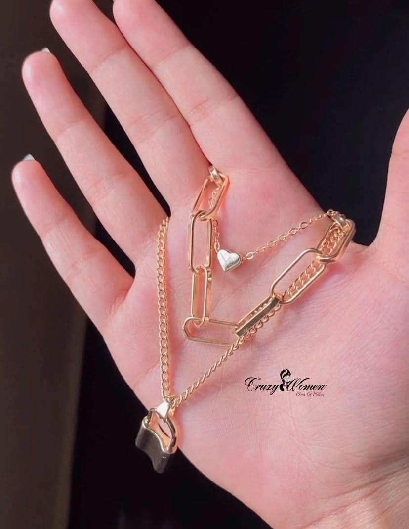 Three Layer Lock Pendant Necklace – Trendy Layered Chain