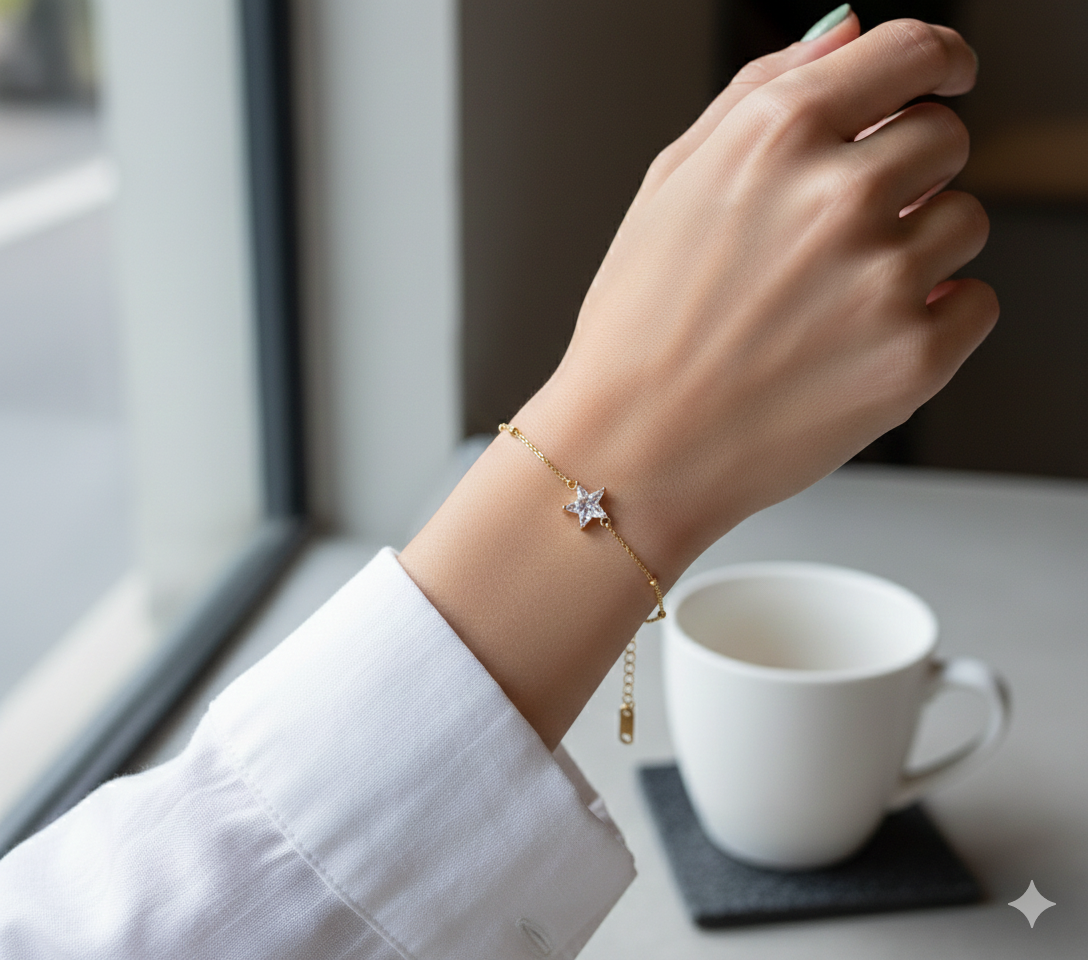 Gold Star Crystal Charm Bracelet for Women