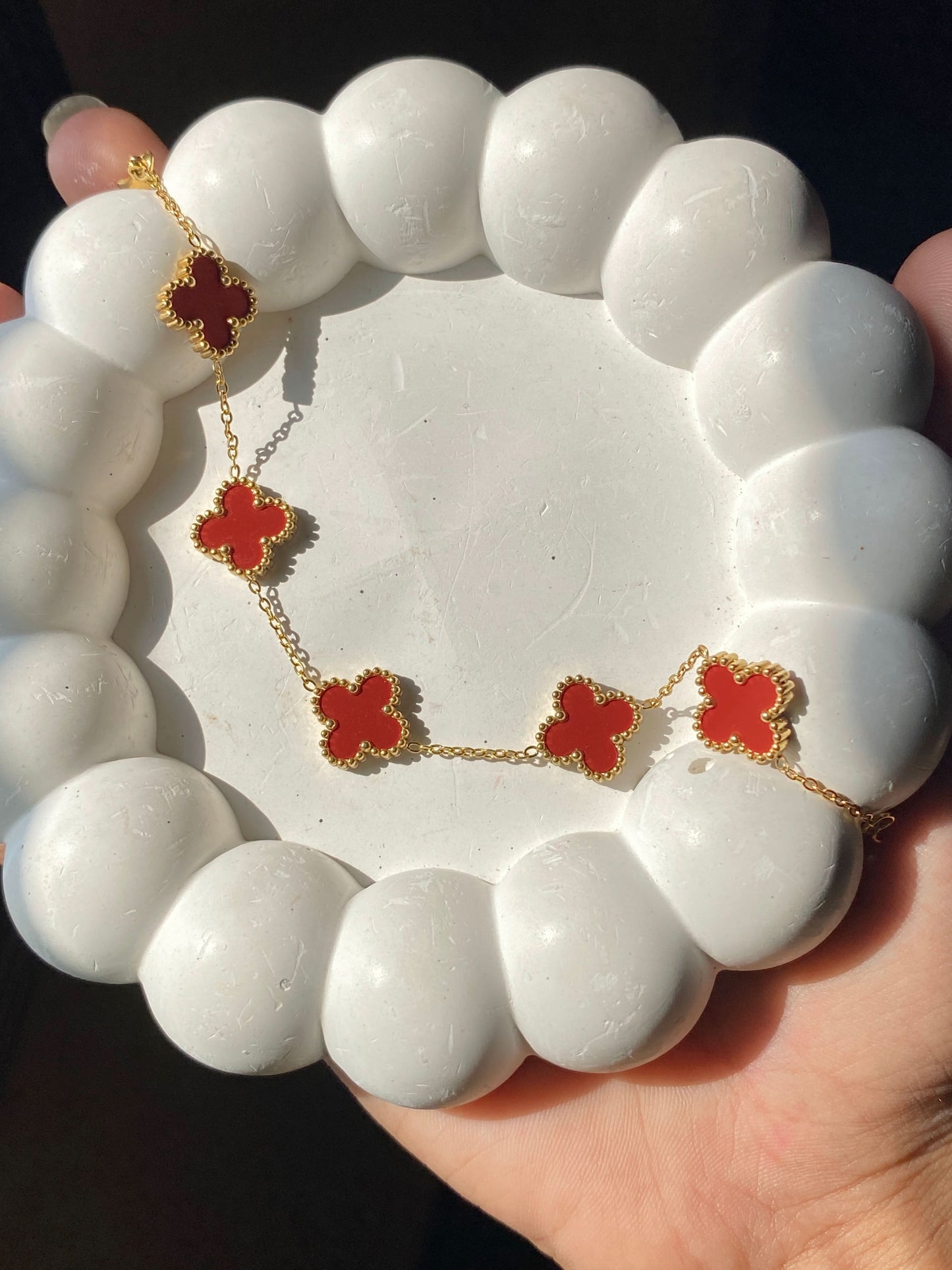 Red Vancleef Bracelet – Elegant Stainless Steel Jewelry with Bold Red Design