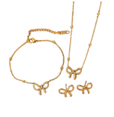 Gold Bow Necklace and Earrings Jewelry Set for Women