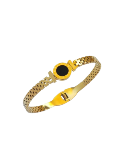 Roman Numeral Bracelet with Black Onyx Center