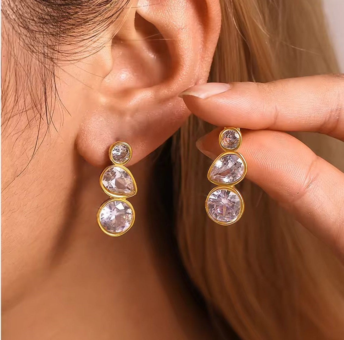 Gold Multi-Stone Crystal Stud Earrings for Women