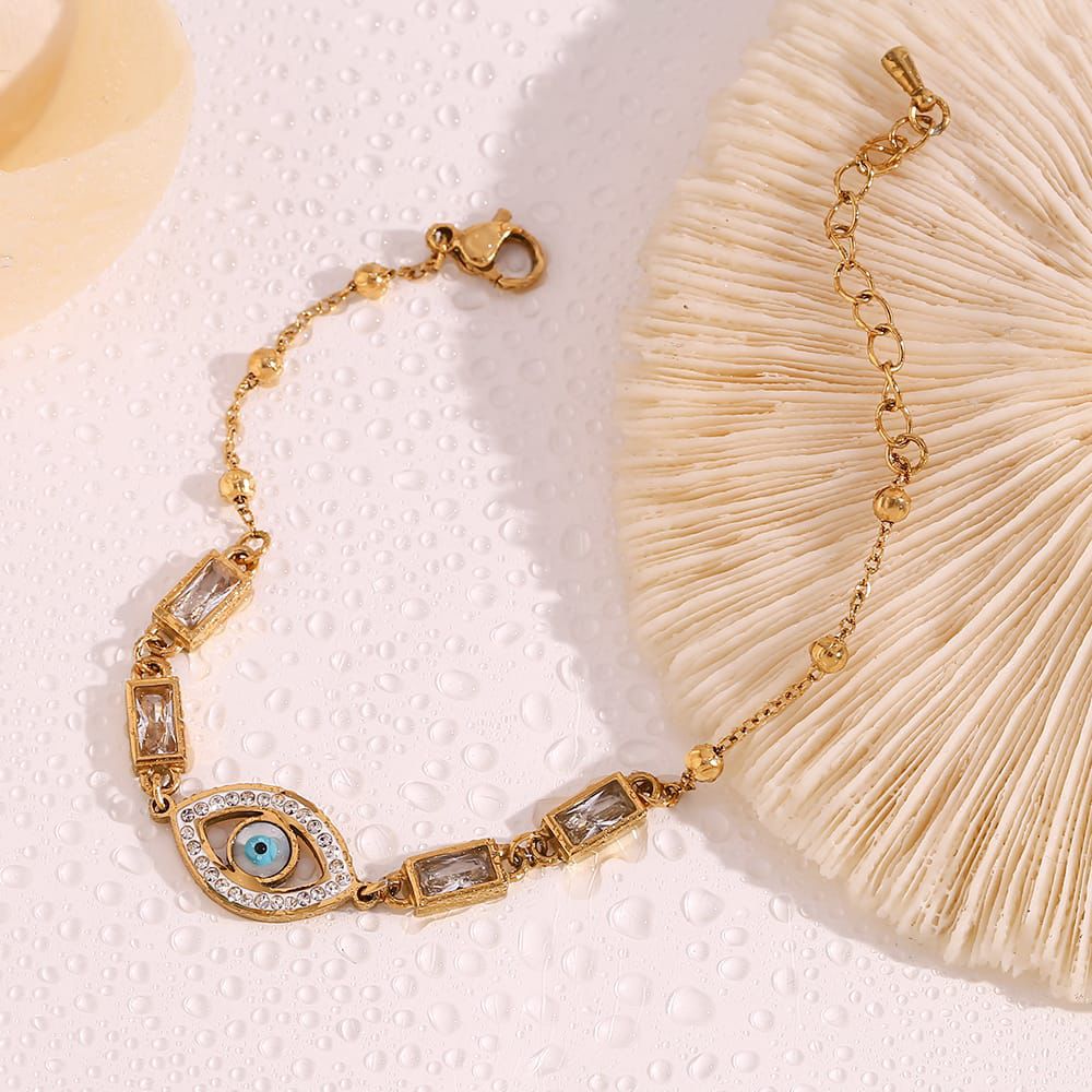 Gold Evil Eye Crystal Chain Bracelet for Women