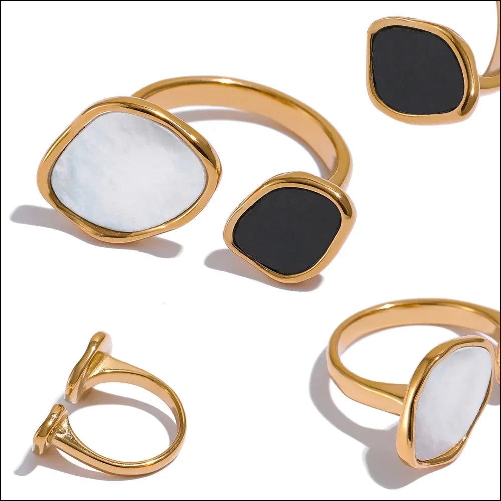 Modern Dual-Stone Open Wrap Ring – Gold Plated Geometric Statement Ring (Copy)