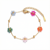 Colorful Floral Charm Bracelet – Gold Plated Stainless Steel