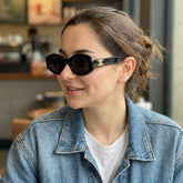 Celine Style Black Oval Sunglasses with Gold Logo – Luxury Designer Shades