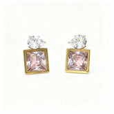 Gold Square Crystal Drop Earrings for Women