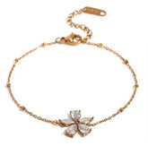 Gold Floral Crystal Charm Bracelet for Women