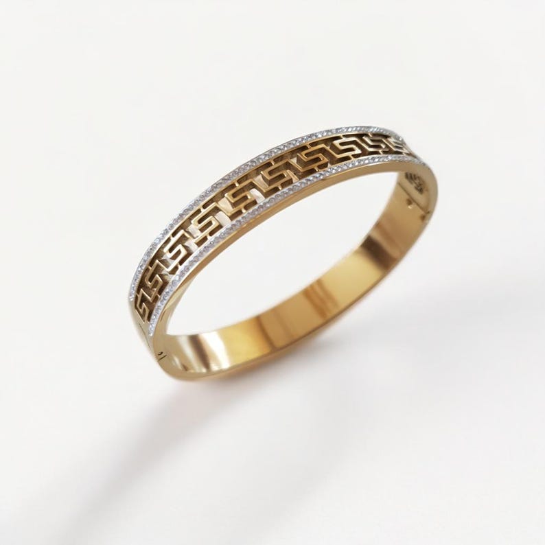 Luxury Gold Bangle Bracelet – Greek Key Design