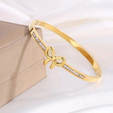 Elegant Gold Plated Bow Bracelet with CZ Stones – Stylish Women’s Jewelry - Crazy Women