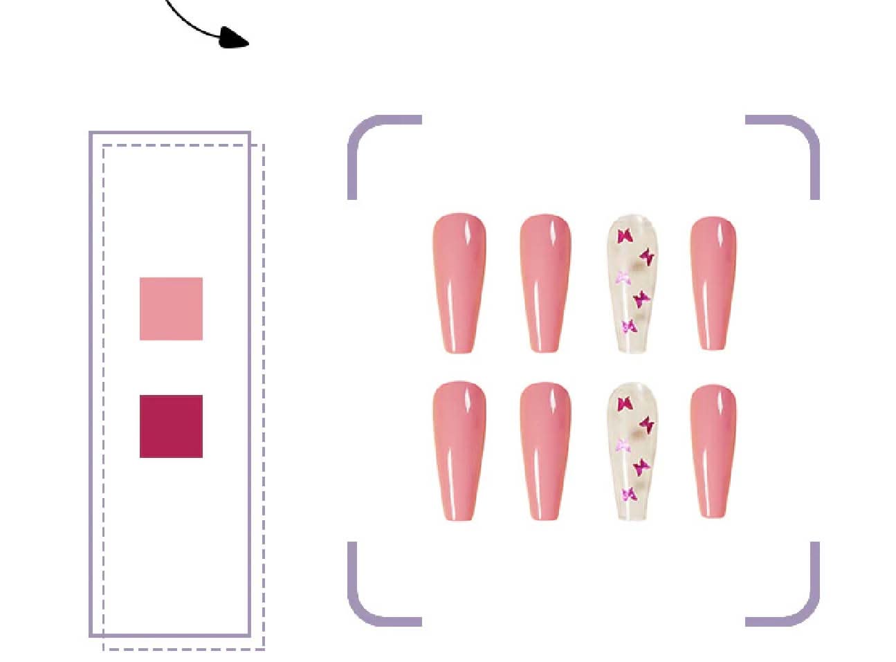 Fashion Pink Laser Butterfly Art Finished Nail with Stickers