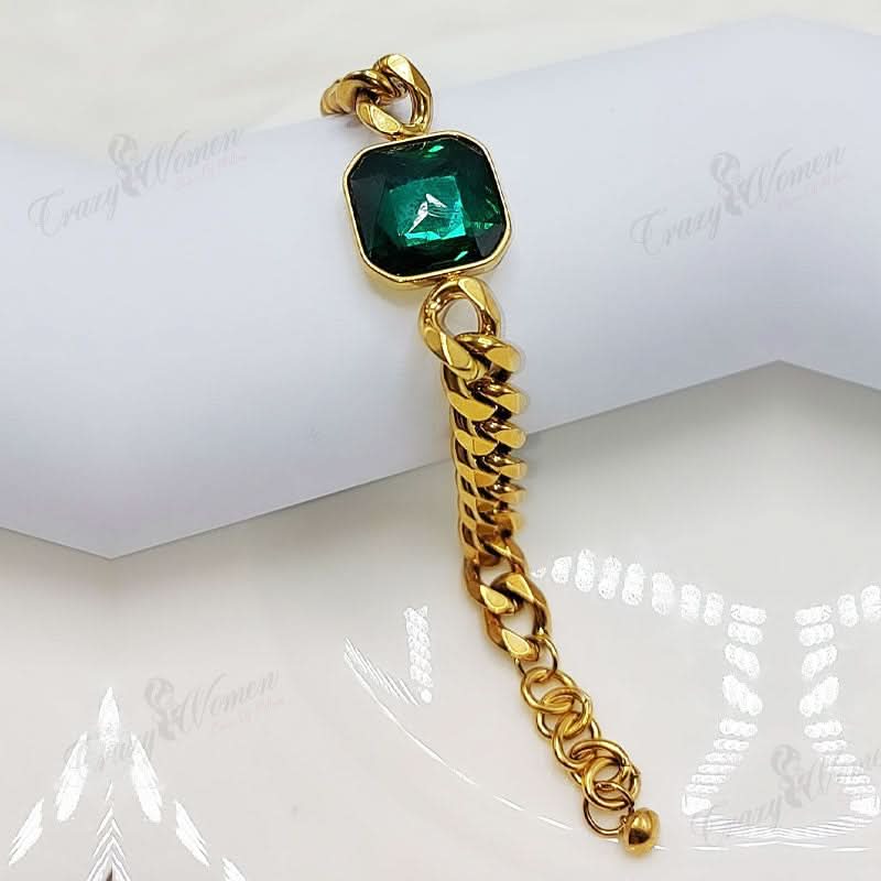 Green Stone Titanium Gold Bracelet | Jewelry Store | Jewelry Shop