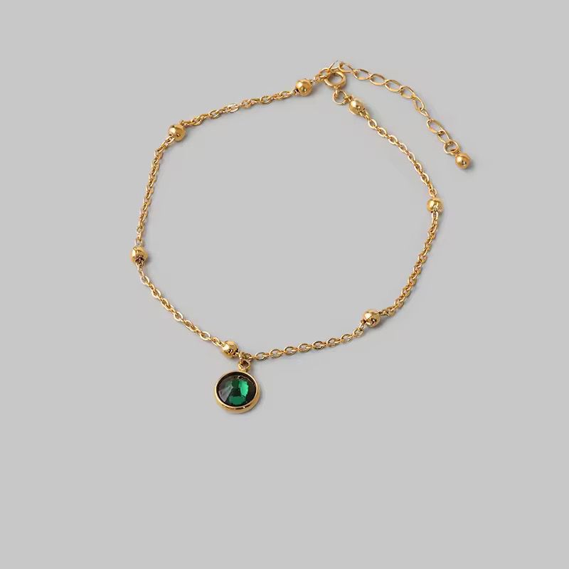 Elegant Gold Chain Anklet with Green Crystal Charm
