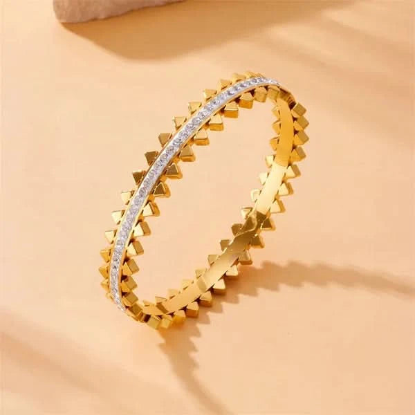 Cubic Zirconia Geometric 18k Gold plated Stainless Steel Bracelet