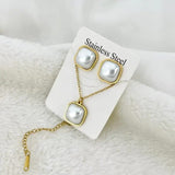 Pearls Stone White Golden Locket Set waterproof tarnish free - Crazy Women