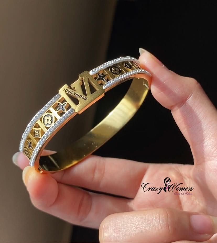 Elegant LV-Inspired Gold Bangle – Stainless Steel Bracelet - Crazy Women