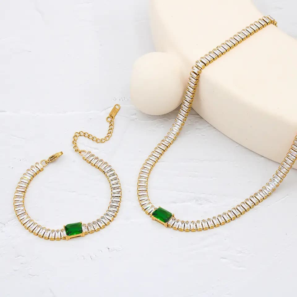Zircone Luxury Design Necklace And Bracelet waterproof  tarnish free - Crazy Women
