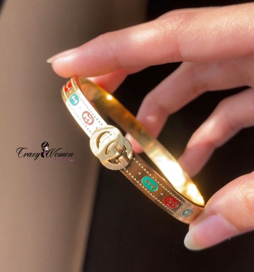 Gucci-Inspired Stainless Steel Bangle – Luxury Bracelet for Women - Crazy Women