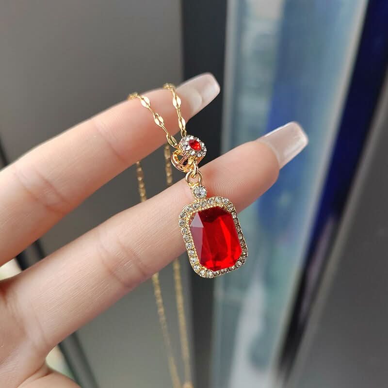 Beautiful Golden necklace with big Red Stone - Crazy Women