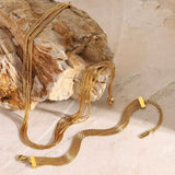 Buy Golden Tone Layered Snake Necklace & Bracelet Set waterproof tarnish free - Crazy Women
