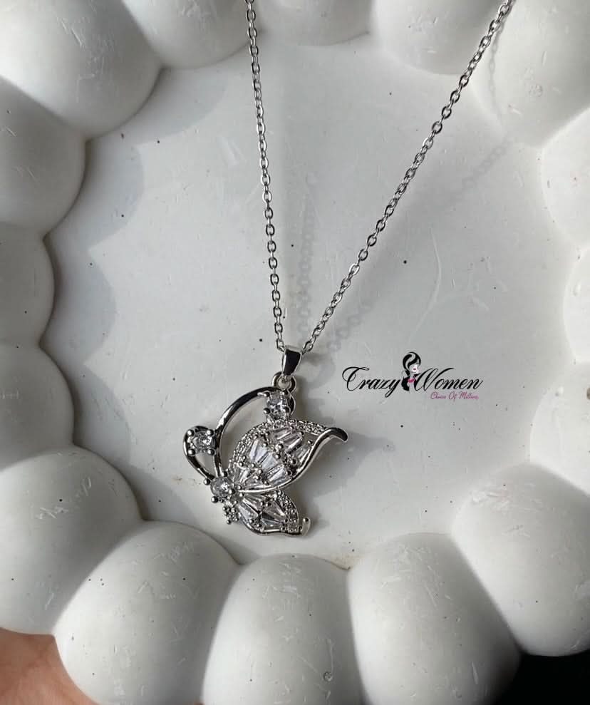 Wings Design Silver Necklace – Elegant Necklaces for Girls & Women - Crazy Women