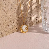 Gold Moon Shell Pendant Necklace waterproof  tarnish free - Crazy Women