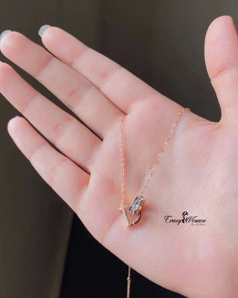 Stainless Rose Gold D-Shape Necklace – Elegant & Modern Design - Crazy Women