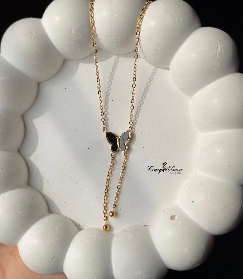 Black Butterfly with Golden Chain Necklace
