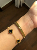 Elegant Bangle & Bracelet Set with Black Clover Design - Crazy Women