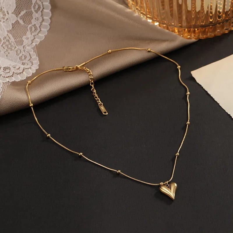 18 Gold Heart Pendant Necklace For Women Creative Double Love