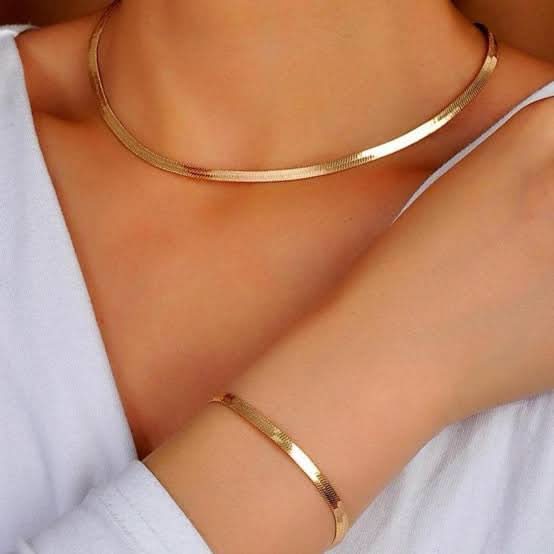 Snake Chain Set – Sleek Necklace & Bracelet Jewelry Collection - Crazy Women