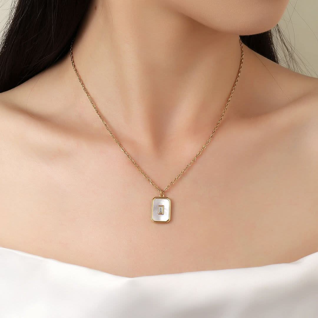 Rectangle Pearl 18K Plated Necklace waterproof  tarnish free - Crazy Women