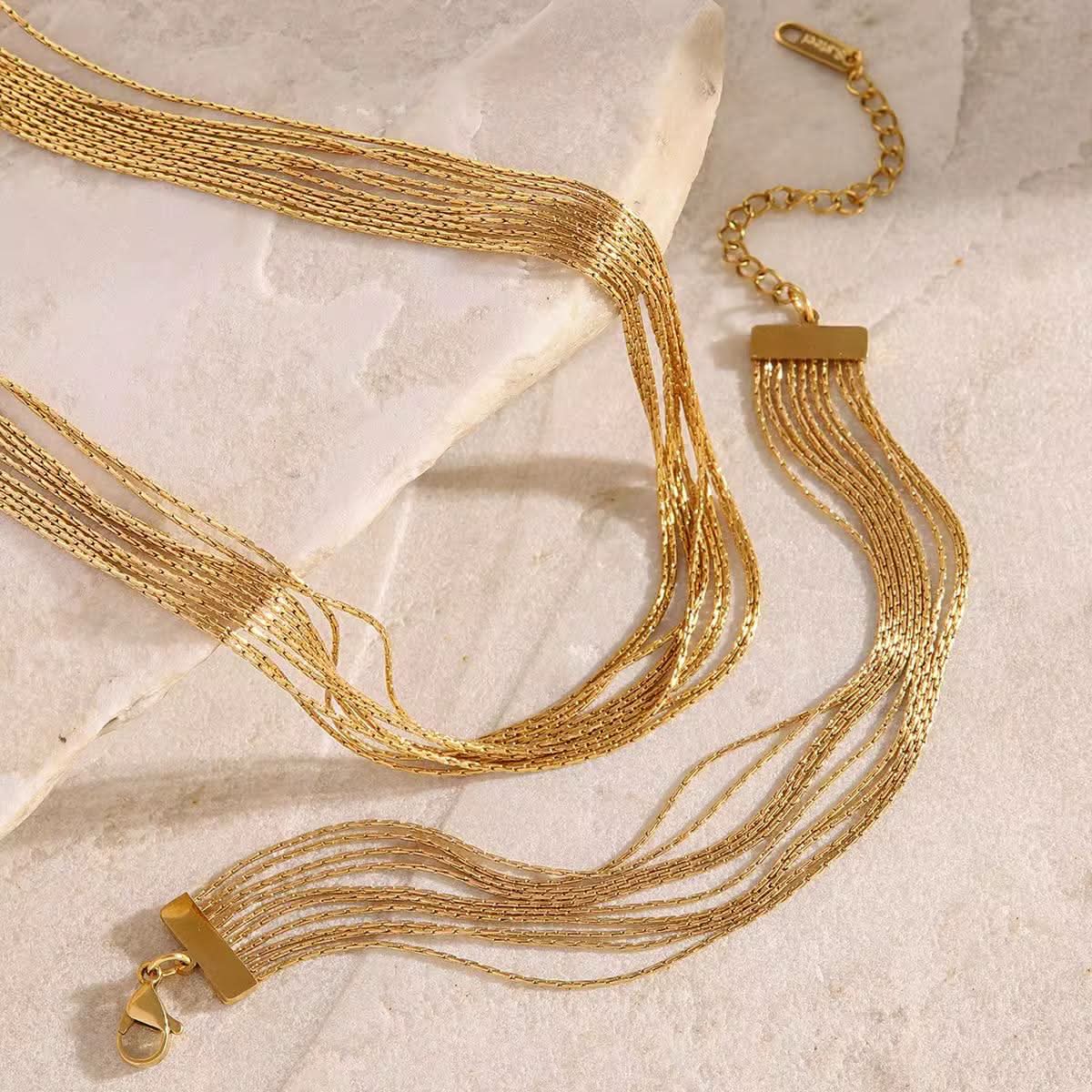 Buy Golden Tone Layered Snake Necklace & Bracelet Set waterproof tarnish free - Crazy Women