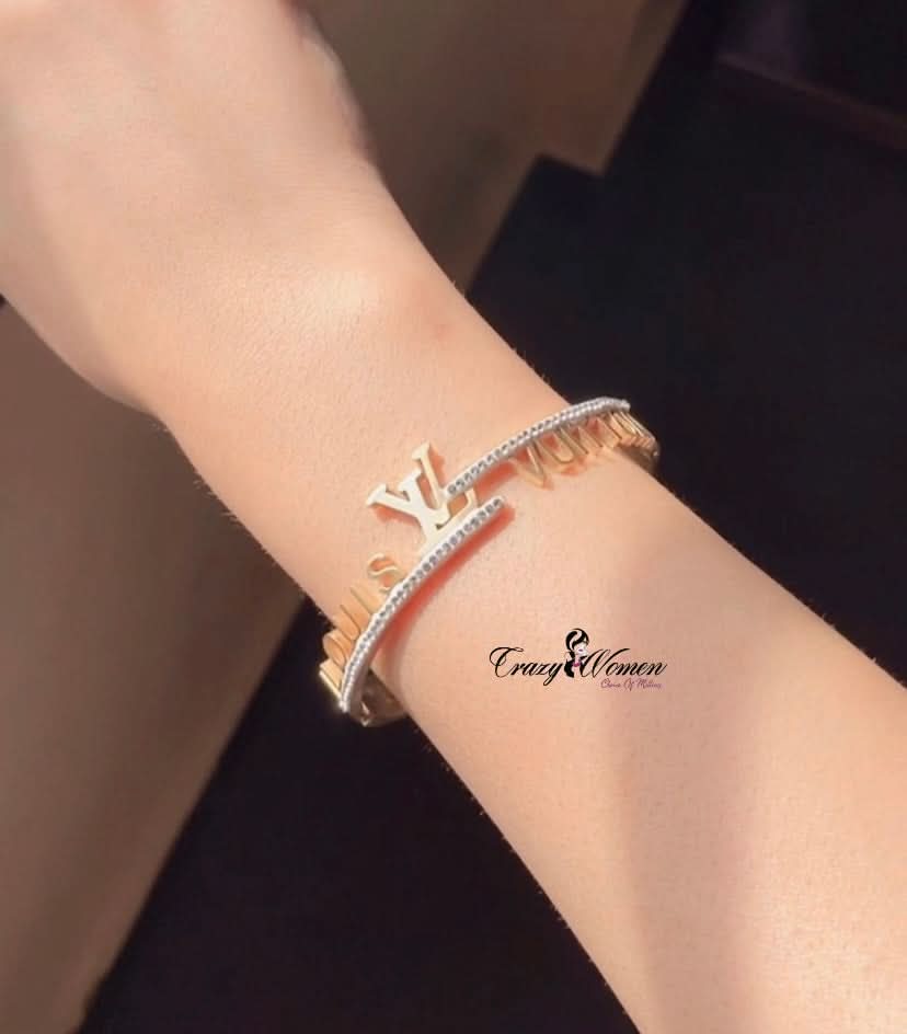 LV Stylish Gold Bangle – Luxury Stainless Steel Bracelet - Crazy Women