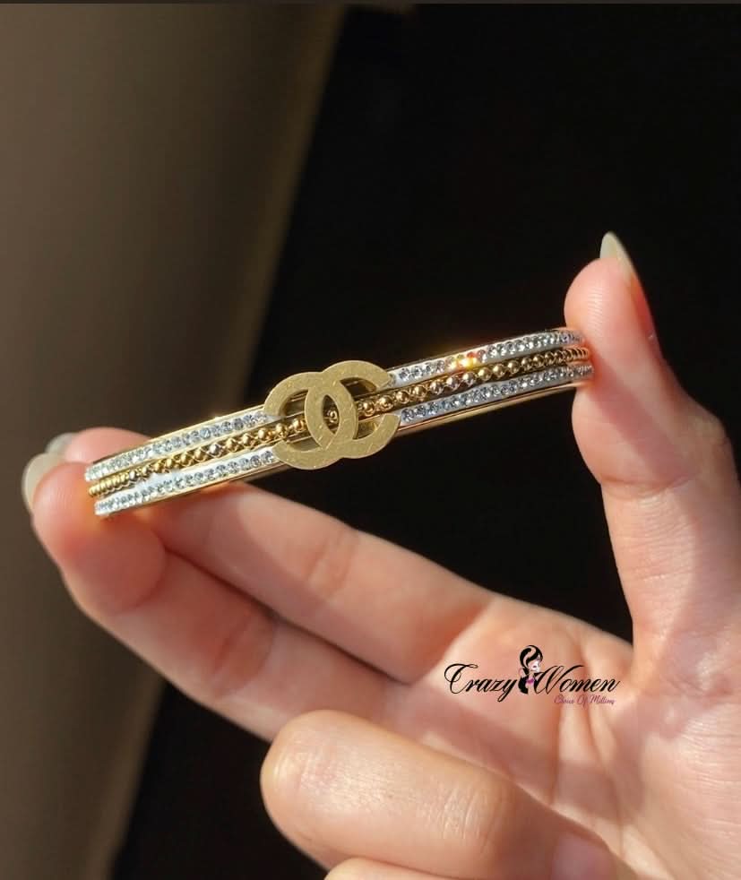 Luxury Chanel-Inspired Gold Bangle – Stainless Steel Bracelet