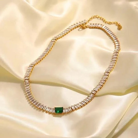 18k Gold Plated Emerald Zircon Necklace - Crazy Women