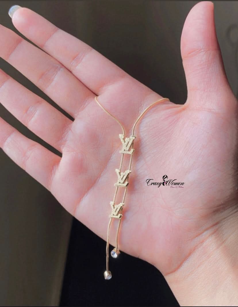 Stainless Steel Triple LV Necklace for Girls – Trendy Pendant Necklaces