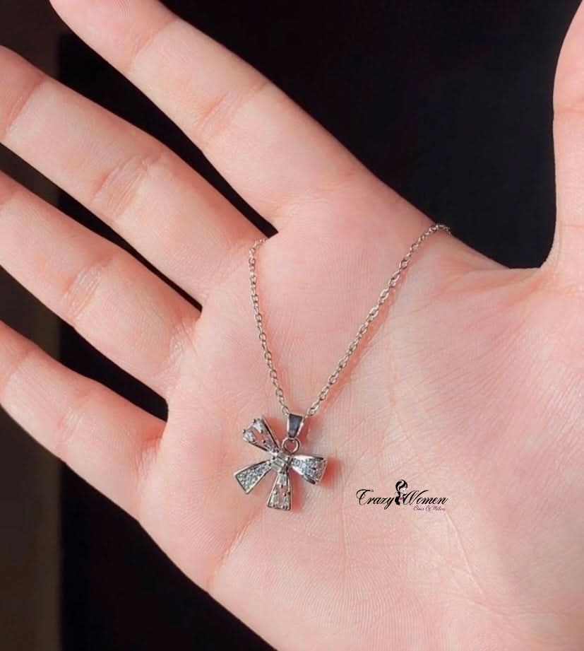 Silver Bow Necklace – Elegant & Stylish Bow Pendant for Women