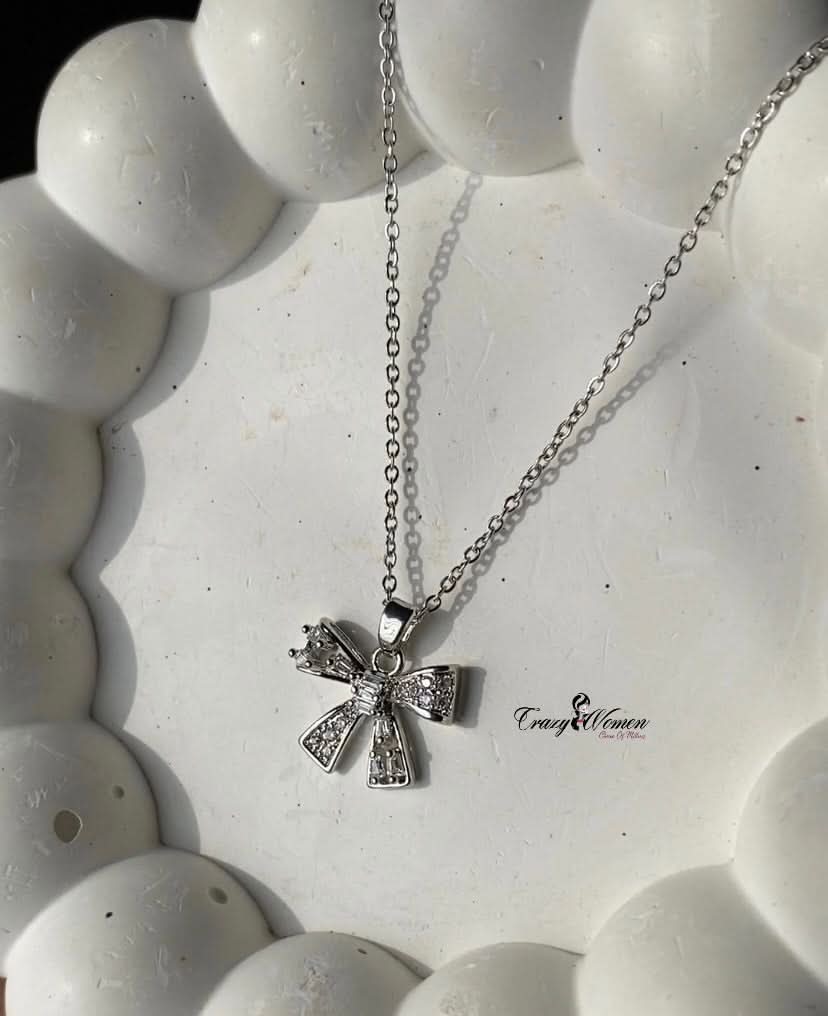 Silver Bow Necklace – Elegant & Stylish Bow Pendant for Women - Crazy Women