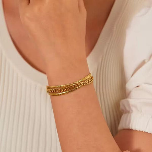 18k Gold Plated Triple Layer Link Bracelet – Elegant & Timeless Design - Crazy Women