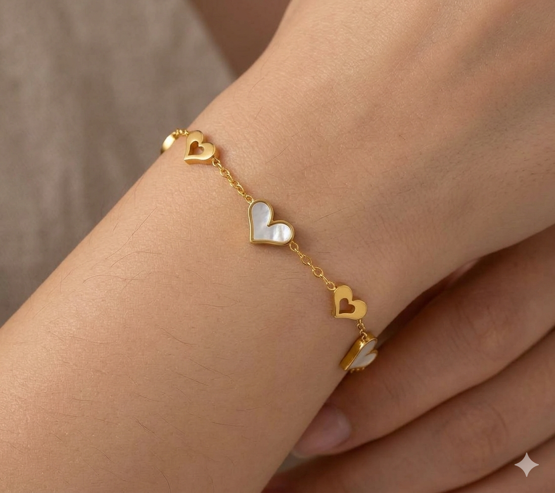 Gold Dainty Heart MOP Bracelet
