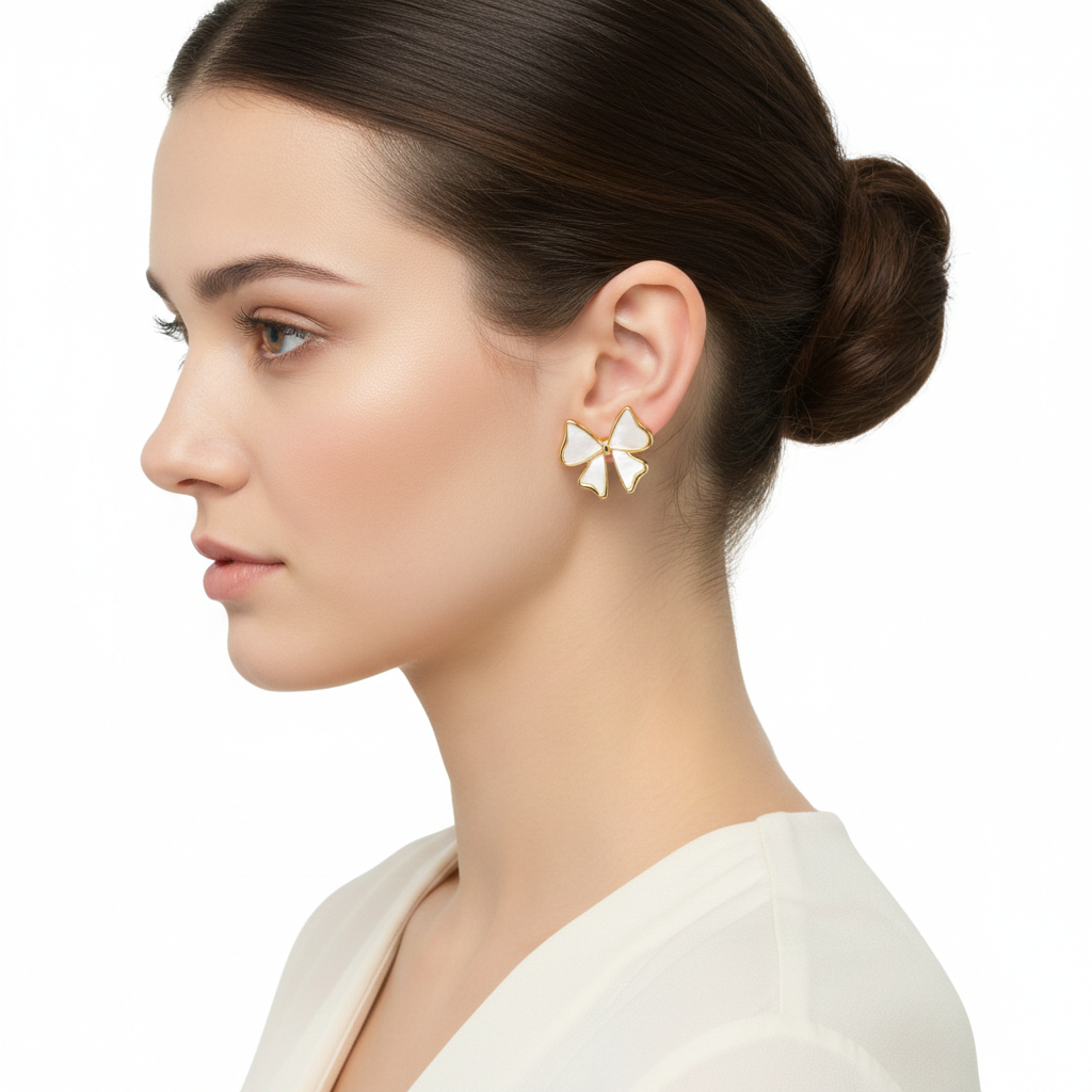 Golden Bow Ribbon Stud Earrings