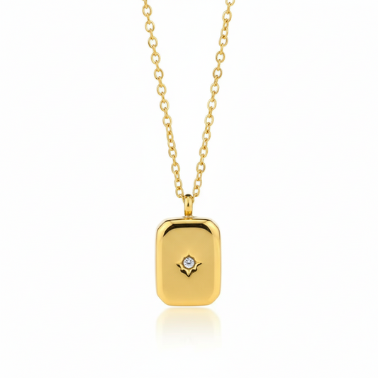 Dainty Gold Rectangle North Star Pendant Necklace