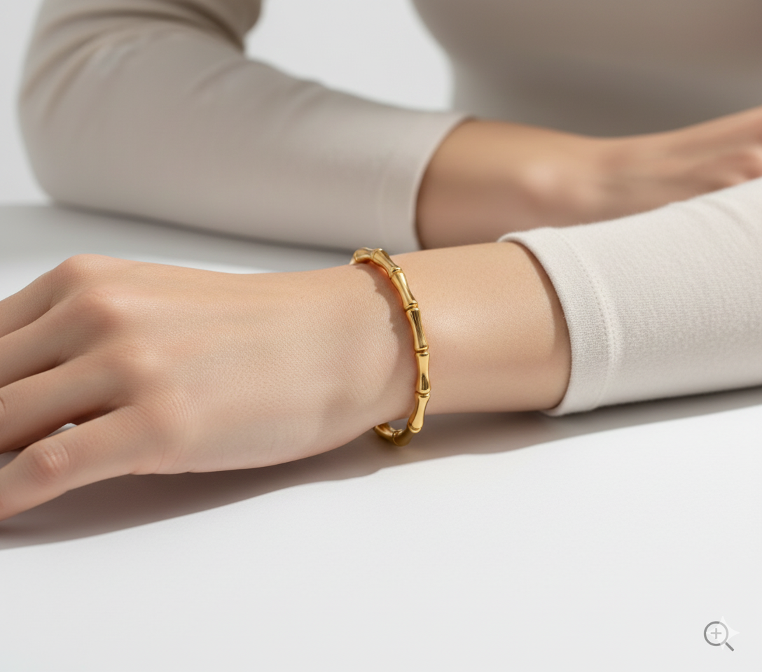 Gold Bamboo Style Bangle Bracelet for Women