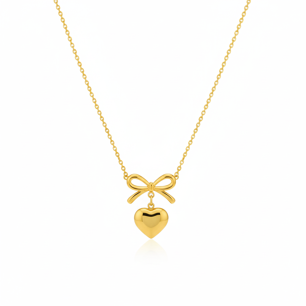 Bow And Heart Gold plated Women Necklace