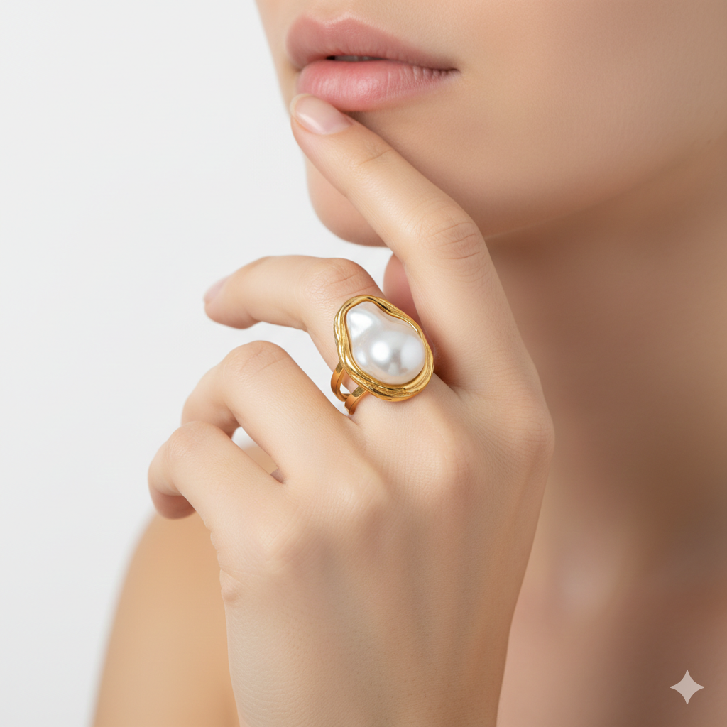 Gold Baroque Pearl Statement Ring