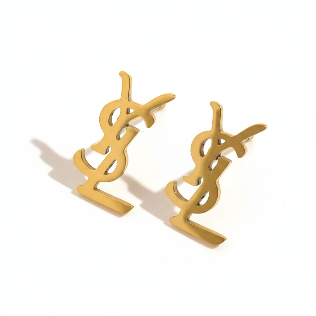 Gold Monogram Stud Earrings